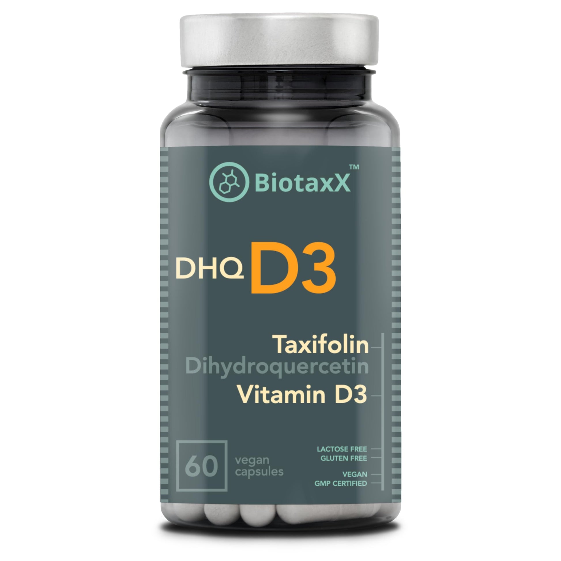 BiotaxX Taxifolin (Dihydroquercetin) + Vitamin D3 530 mg, 60 Vegan Capsules