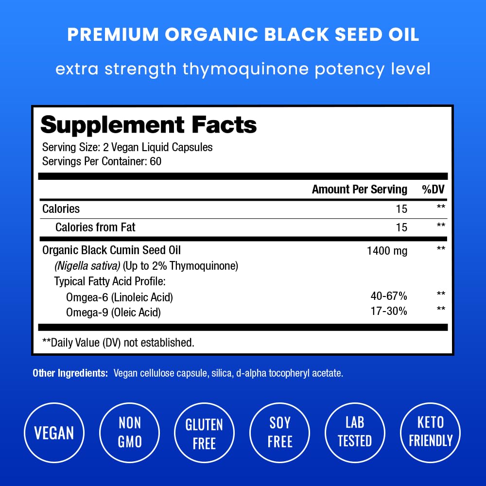 NutraChamps Black Seed Oil Organic Cold Pressed Capsules 120 Count
