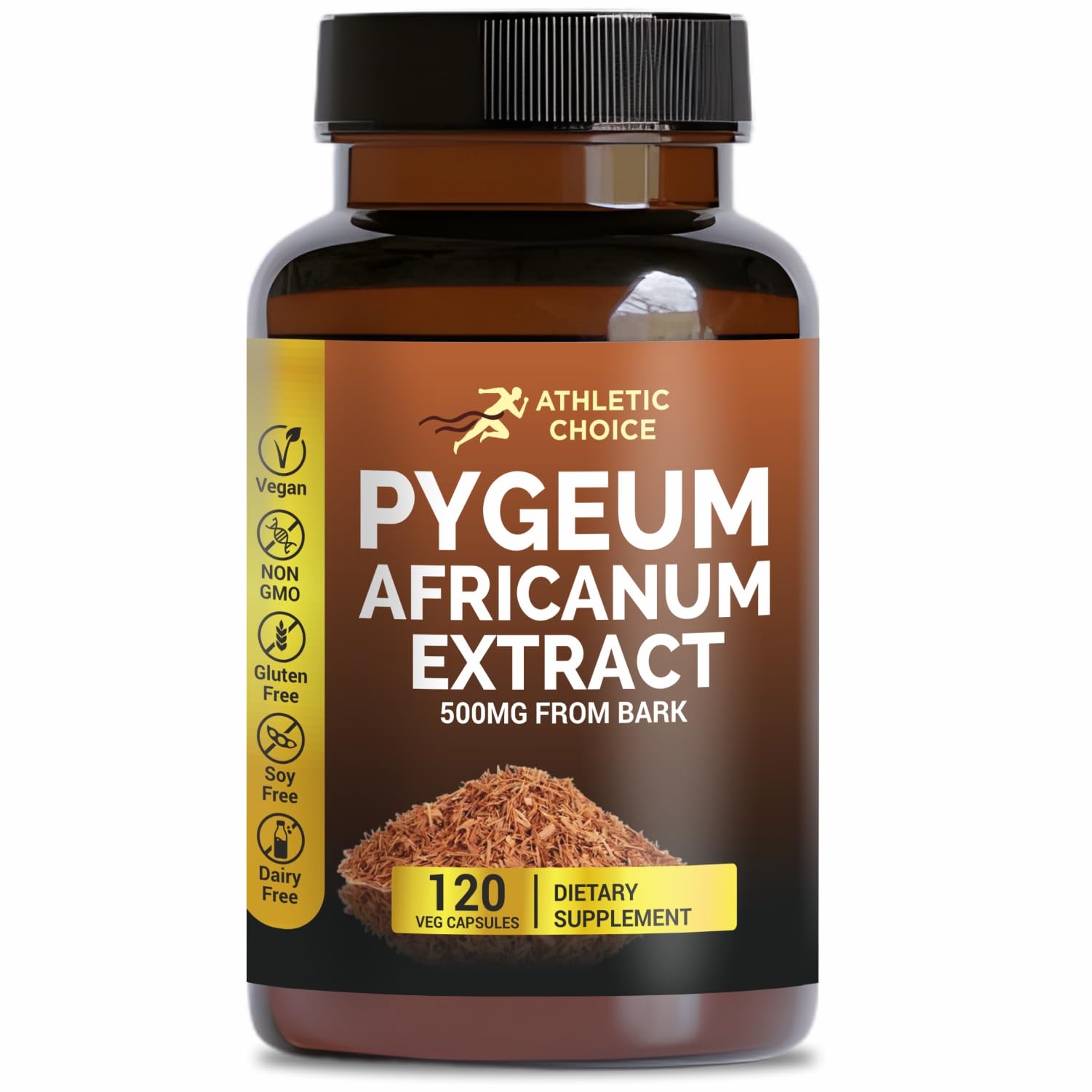 Athletic Choice Pygeum Africanum 500mg Bark Extract Capsules, 120 Count, Non-GMO & Gluten-Free Extra Strength Pygeum Supplement for Men and Women