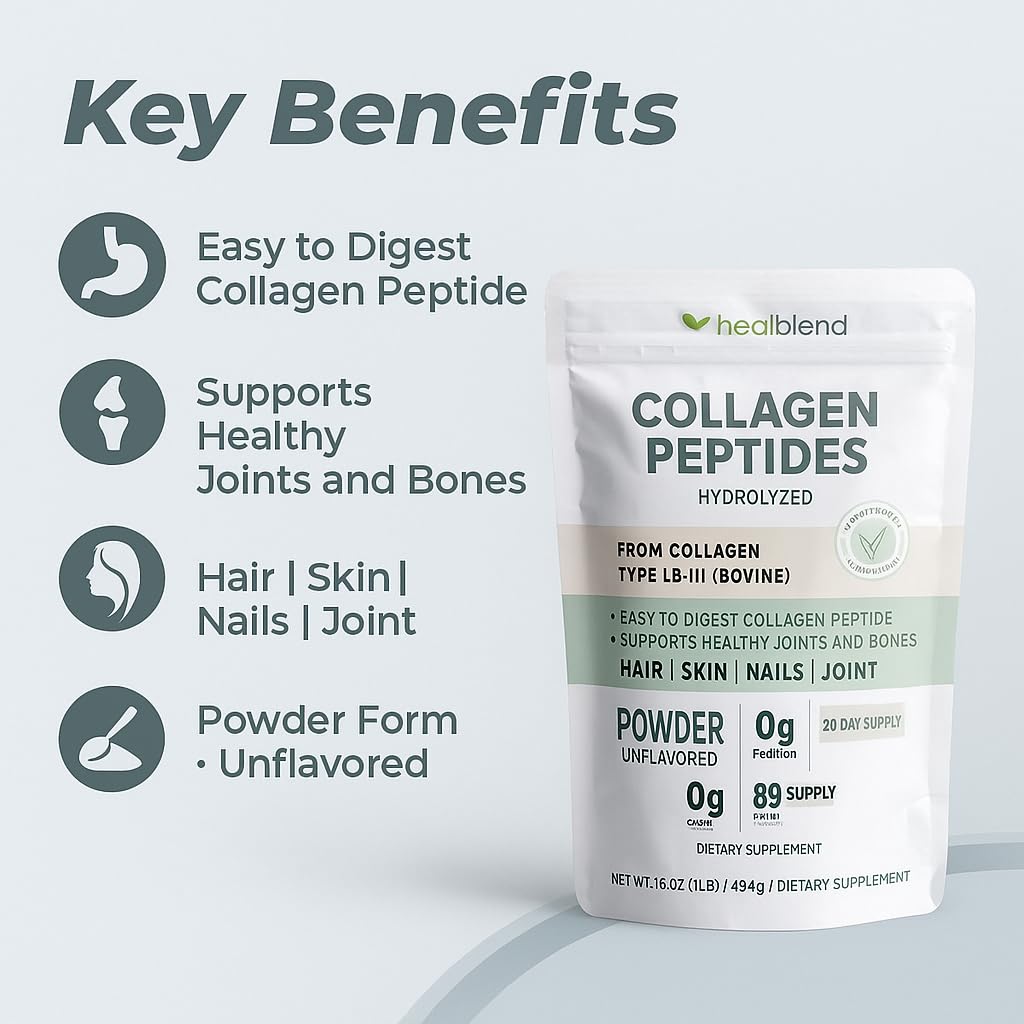healblend Bovine Collagen, Hydrolyzed Multi Collagen Peptides Powder - 16 oz