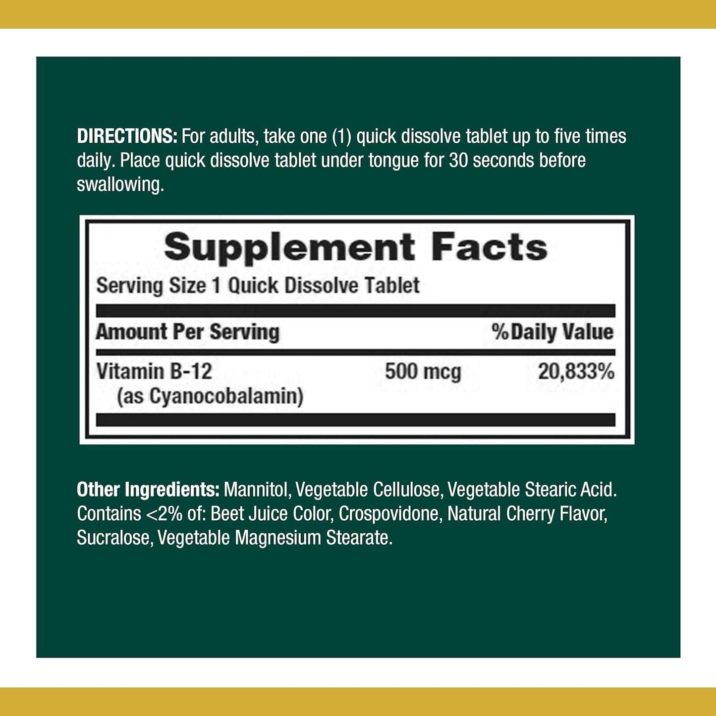 Nature's Bounty Vitamin B-12 500 mcg Tablets, 200 Count