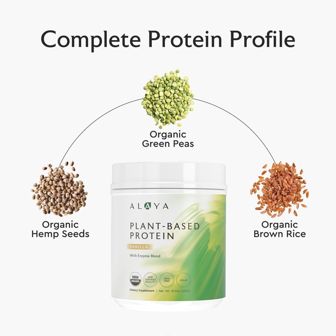 Alaya Naturals Organic Plant Based Protein Powder, Vanilla, 16.9 oz