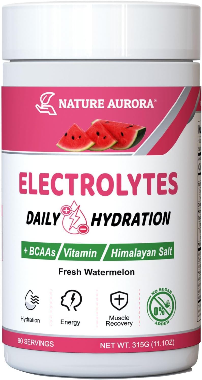 Nature Aurora Electrolytes Powder No Sugar, Fresh Watermelon Flavor, 90 Servings, 11.1 oz