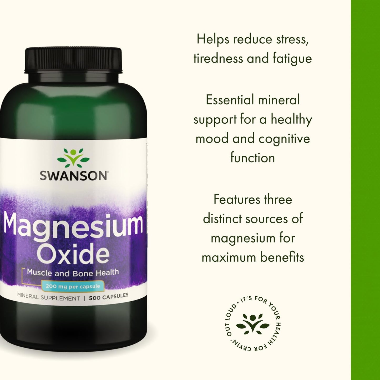 Swanson Magnesium Bone & Muscle Health Support 200 Milligrams (2 Capsules per 400 mg Serving Magnesium Oxide) 500 Capsules