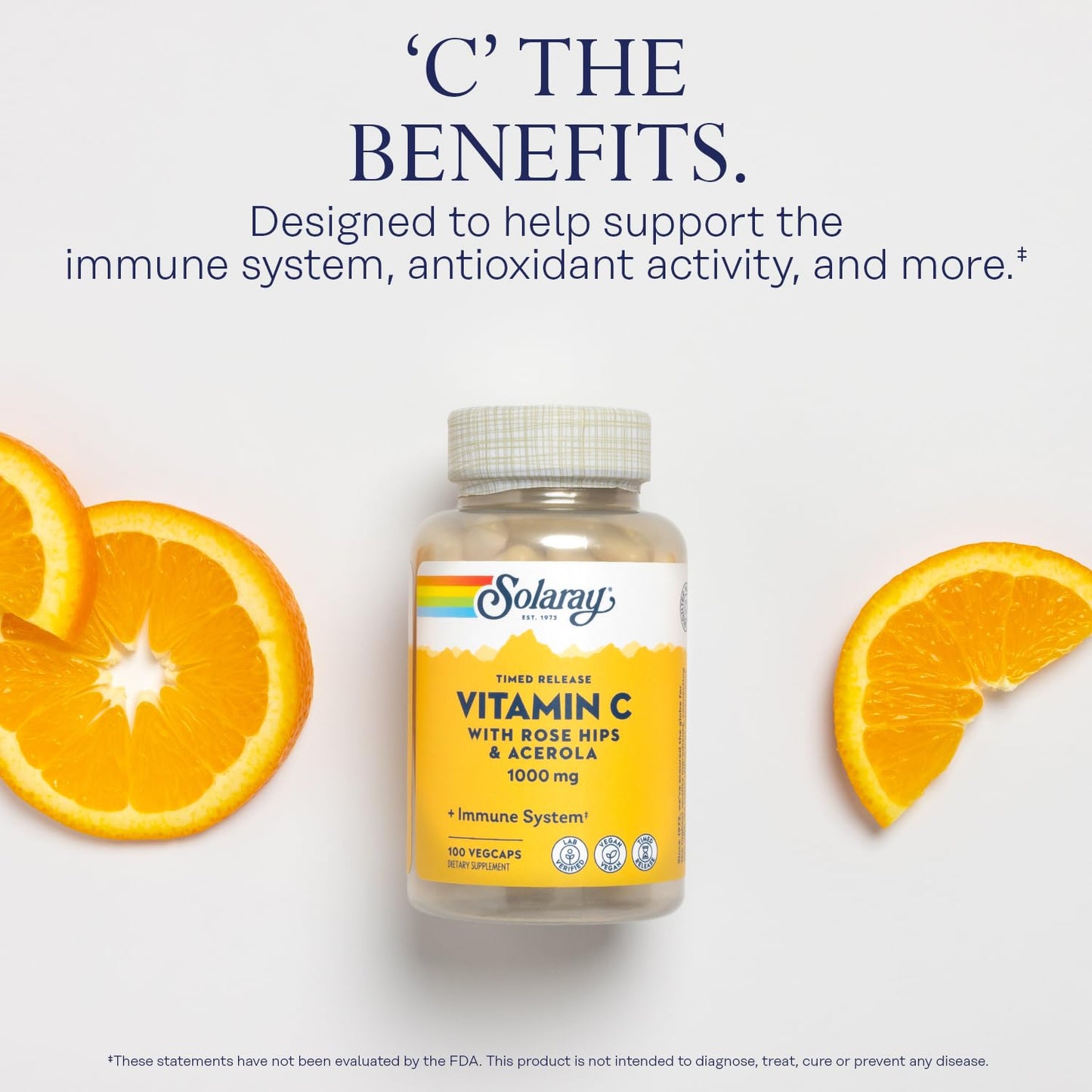 SOLARAY Vitamin C 1000mg Time Release Capsules, 100 Capsules