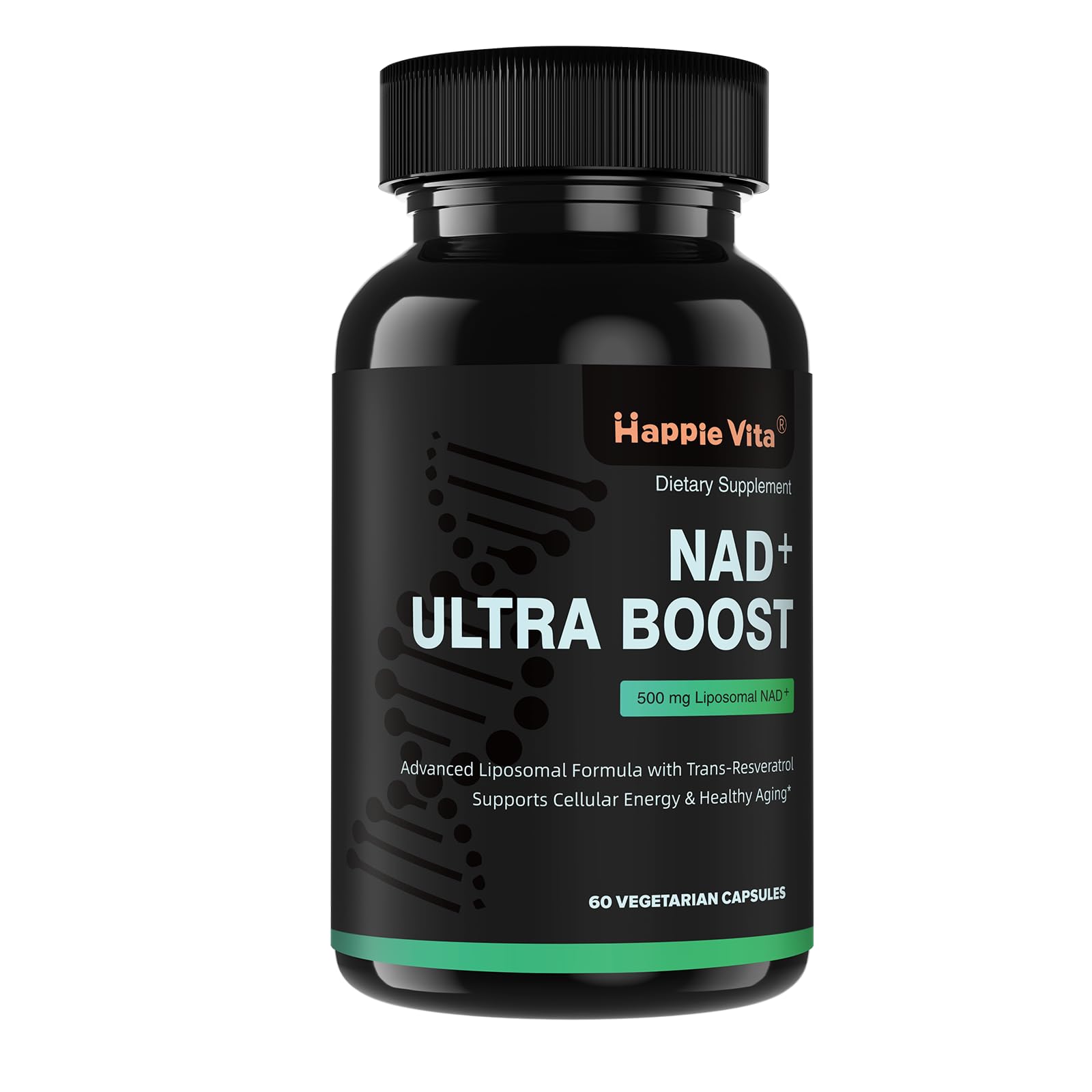 HappieVita Liposomal NAD+ with Resveratrol NMNH Supplement Alternative High Purity NAD Supplement for Anti-Aging, Energy, Focus 60 Capsules