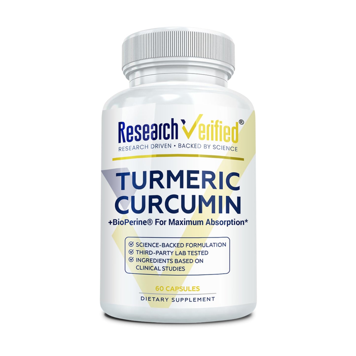 Research Verified Turmeric Curcumin Supplement with Black Pepper BioPerine High Potency Capsules, 60 Count