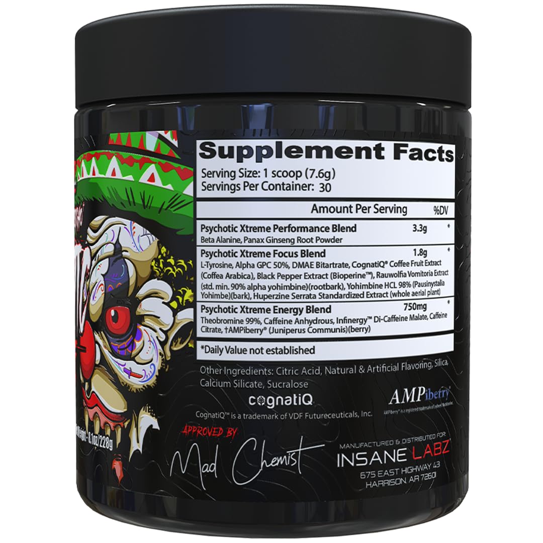 Insane Labz Psychotic Xtreme High Stimulant Pre Workout Powder, 8.1 Ounce