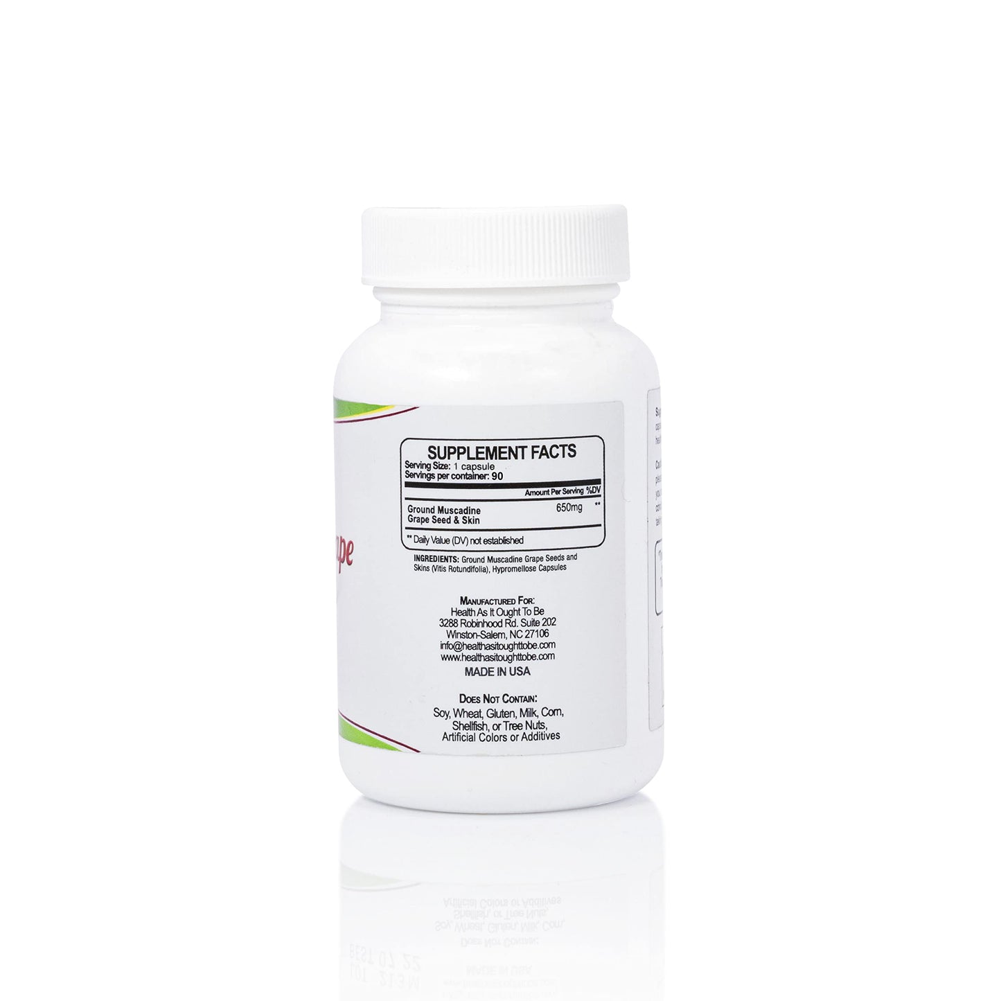 Health As It Ought To Be Muscadine Grape Seed & Skins 650 mg Supplement Capsules, 90 Count