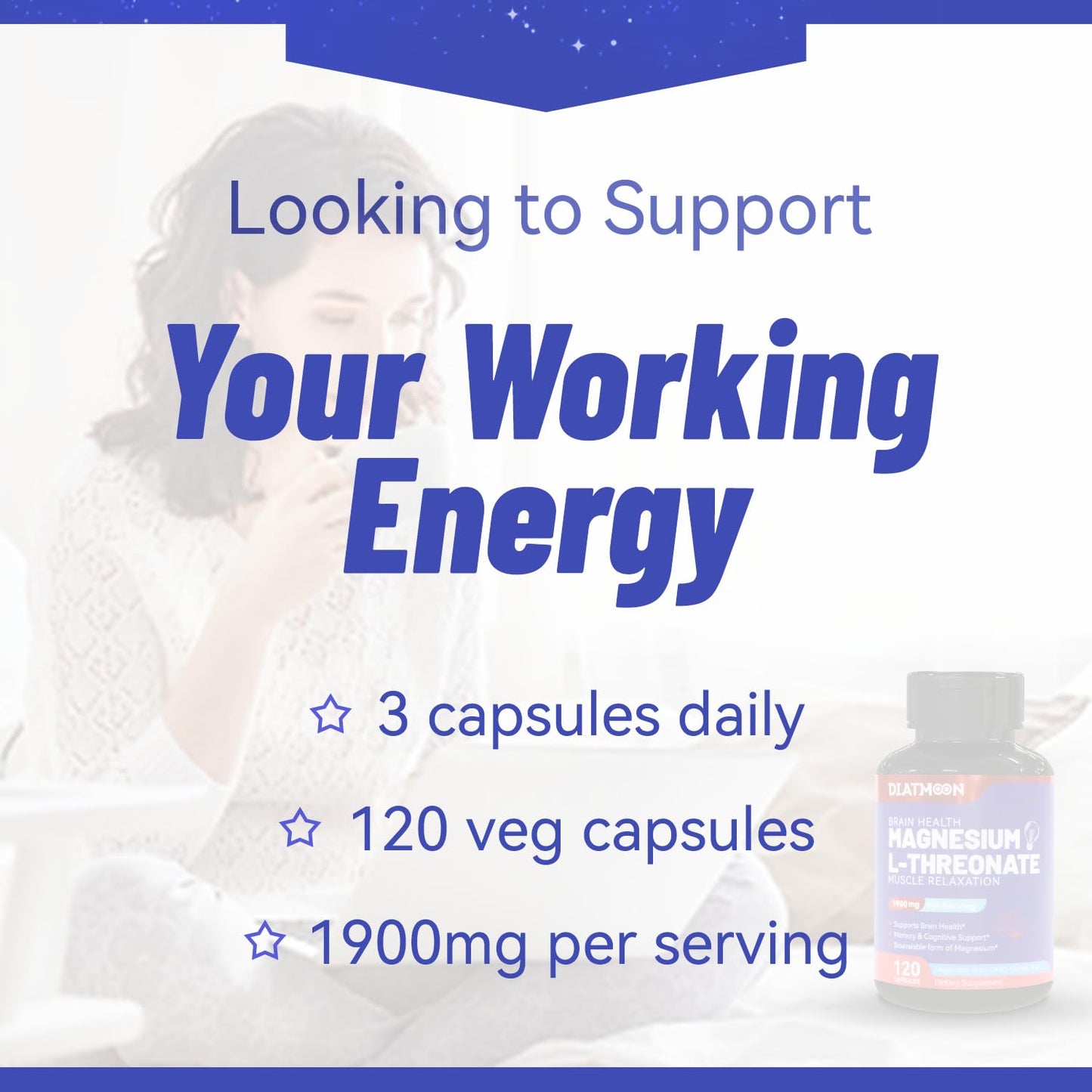 DIATMOON Magnesium L-Threonine Capsules, 240 Veg Capsules