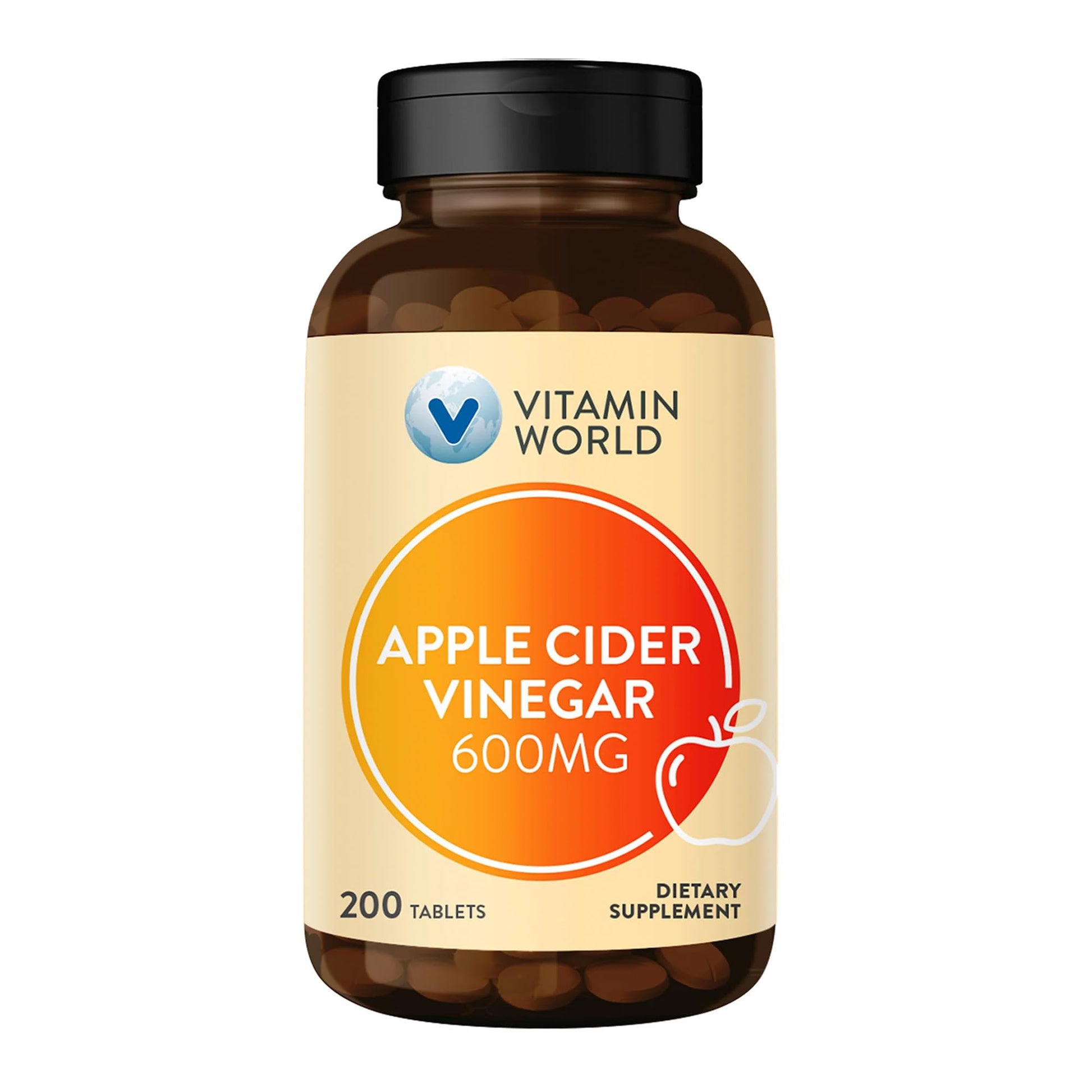 Vitamin World Apple Cider Vinegar 600 mg Tablets, 200 Count