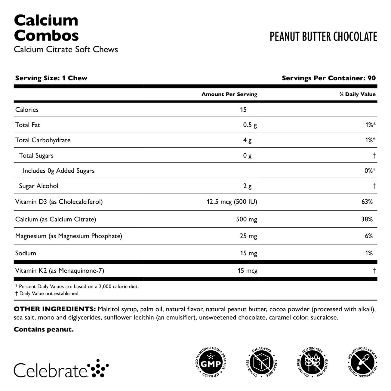 Celebrate Bariatric Supplements Calcium Citrate Chewable 500mg with 500 IU Vitamin D3, 90 Count