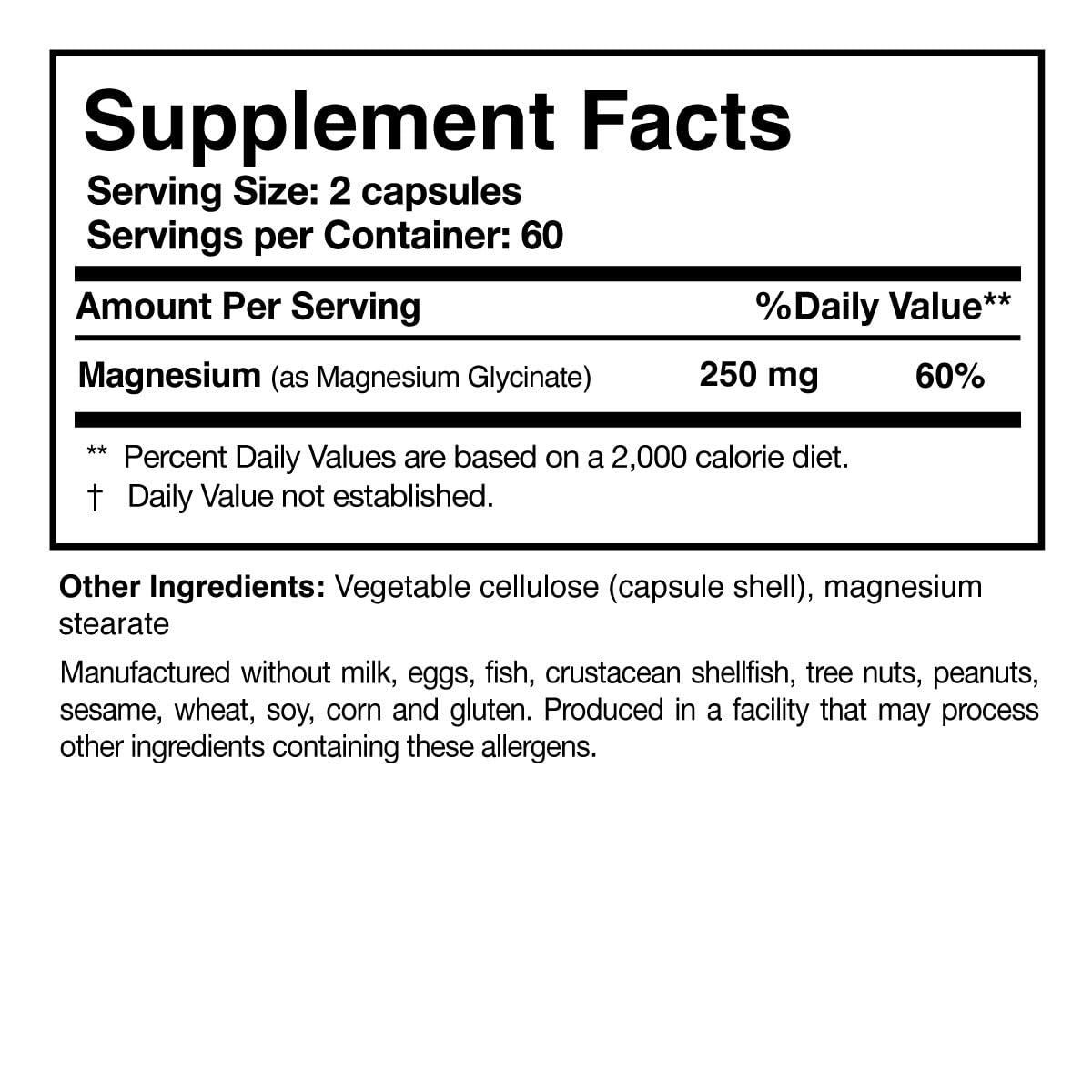 Researched Nutritionals Magnesium Glycinate Capsules, 125mg High Absorption, Vegan & Non-GMO, 120 Capsules