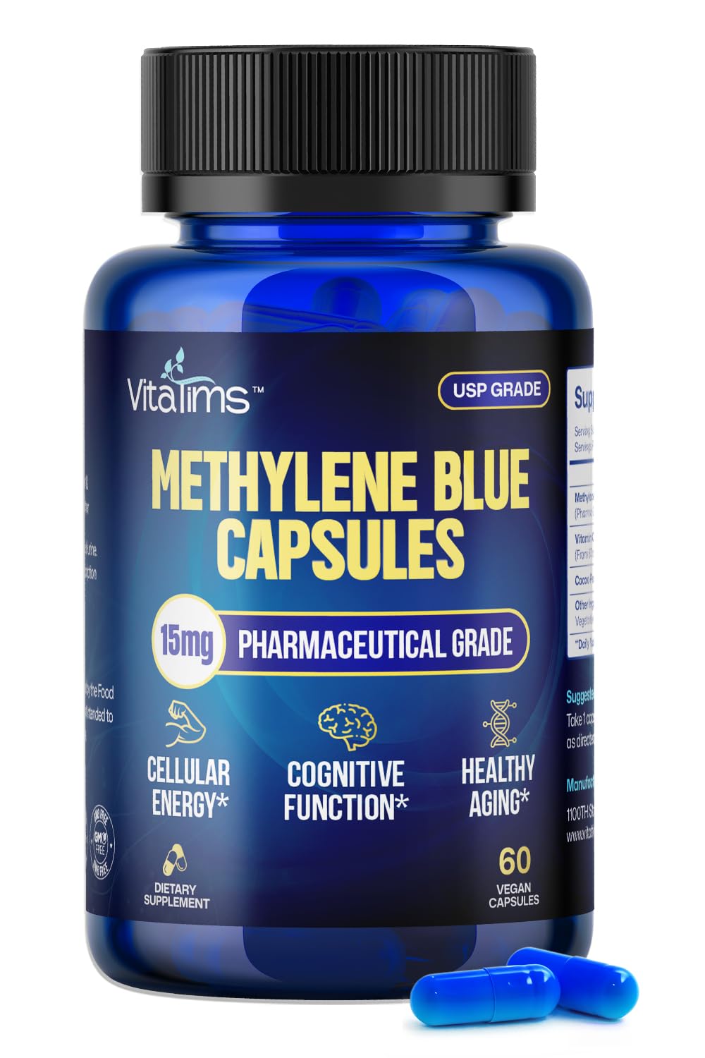 Vitatims Methylene Blue 15mg Capsules, 60 Count