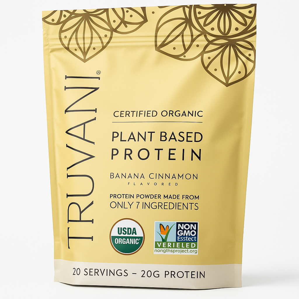 Truvani Organic Plant Based Protein Powder Banana Cinnamon 20 Servings