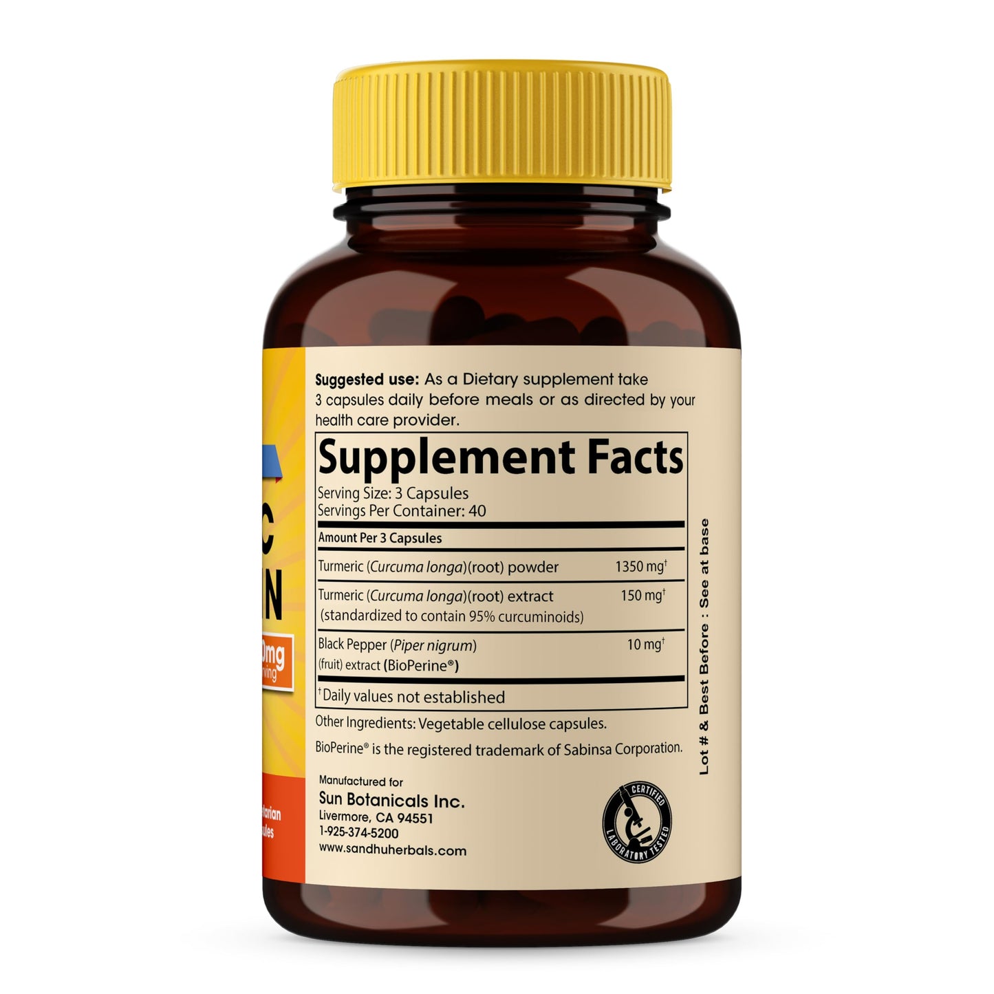 SANDHUHERBALS Organic Turmeric Curcumin 1500mg with Bioperine Black Pepper Extract, 95% Curcuminoids Immune Support, 120 Capsules