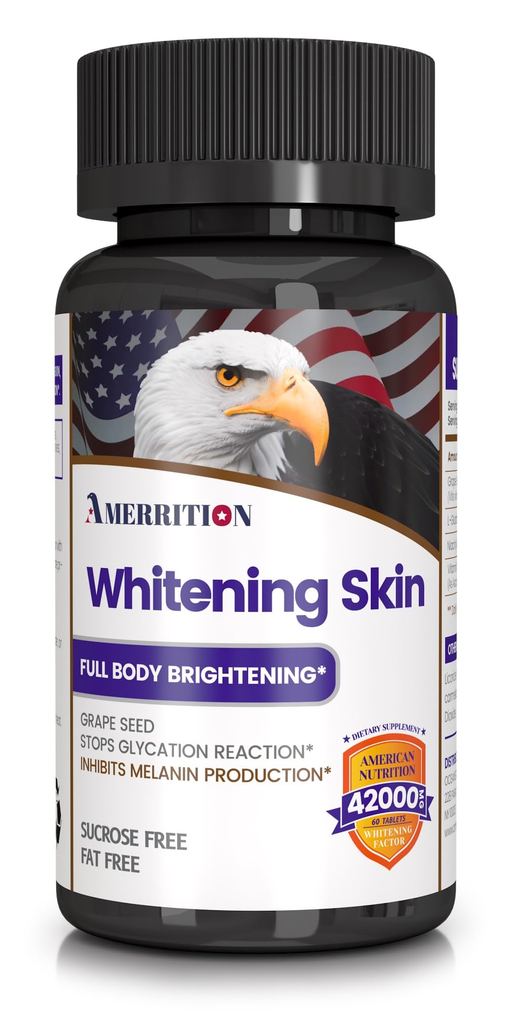 Amerrition Skin Whitening Supplement Infused with Grape Seed Extract, Glutathione, Vitamin B3, and Vitamin C, 60 Tablets