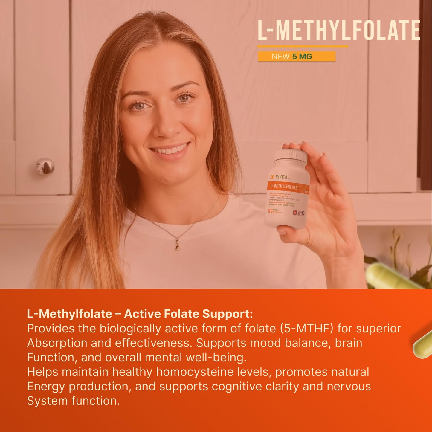 INVITA L-Methylfolate 5mg Capsule, 90 Count