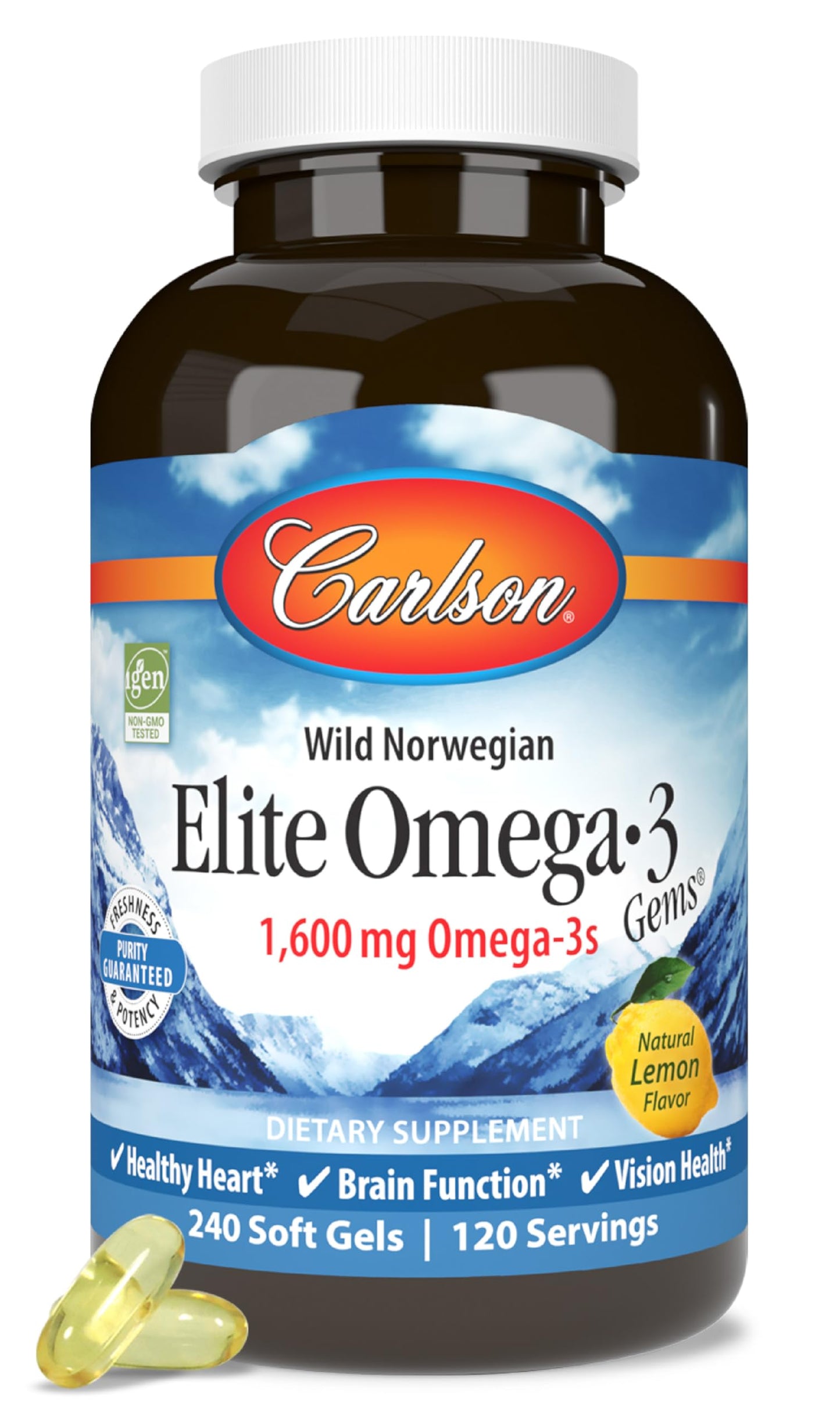 Carlson Elite Omega-3 Gems Softgels, 1600 mg Omega-3, 240 Count