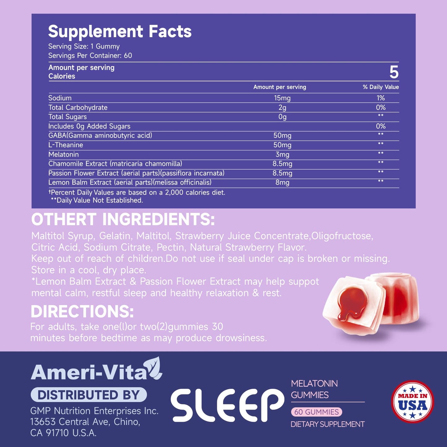 Ameri-Vita Sleep Gummies for Adults Gummy 60 Count
