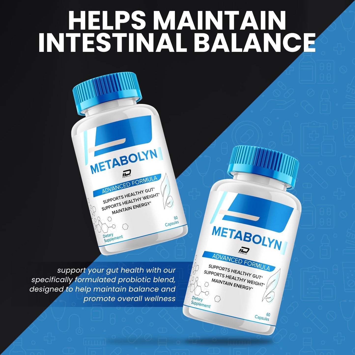 Indelo Metabolyn Digestive Support Gut Wellness Capsules, 300 Capsules