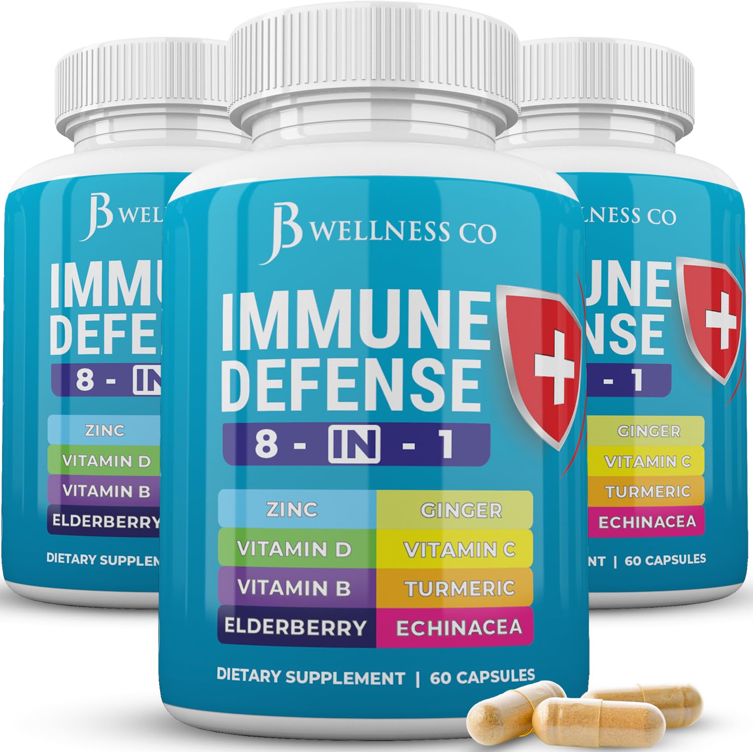 JB Wellness Co Immune Support 8 in 1 Capsules, 180 Count