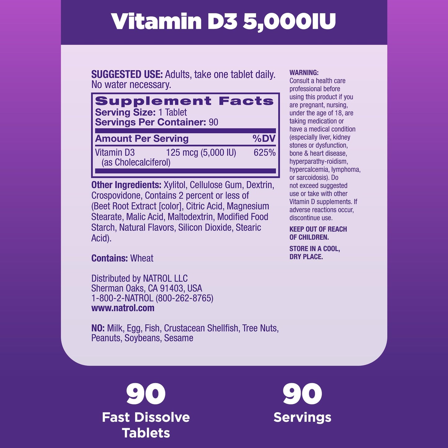 Natrol Vitamin D3 5000 IU Fast Dissolve, Bone & Joint Health, 90 Tablets