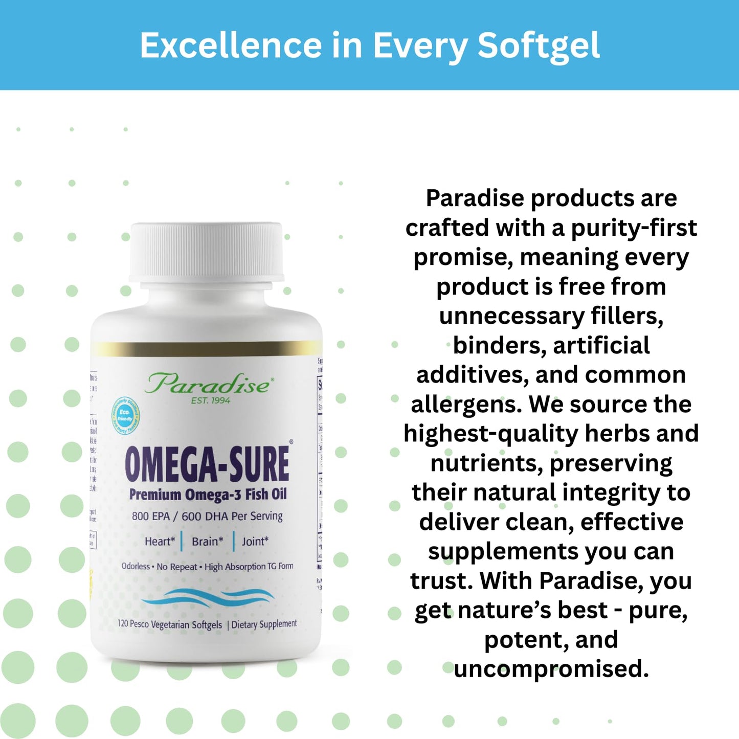 Paradise Herbs Omega-Sure Omega-3 Concentrate Premium Fish Oil DHA EPA 120 Softgels
