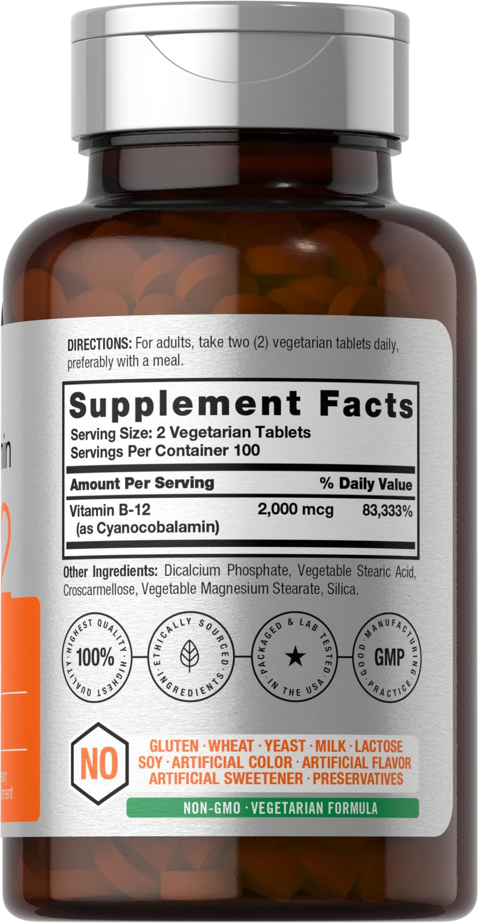 Horbäach B12 Vitamin 2000 mcg Tablets, 200 Count