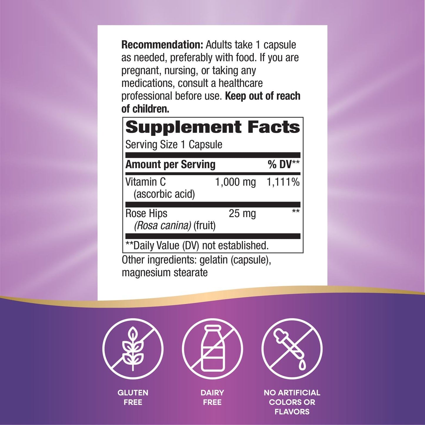 Nature's Way Vitamin C with Rose Hips Extra Strength 1000 mg 100 Capsules