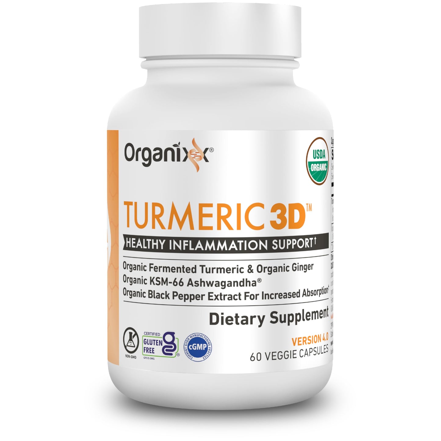 Organixx USDA Organic Turmeric Curcumin Supplement with Ashwagandha, Vitamin D, Turmeric & Ginger – Fermented for Maximum Bioavailability Capsules 60