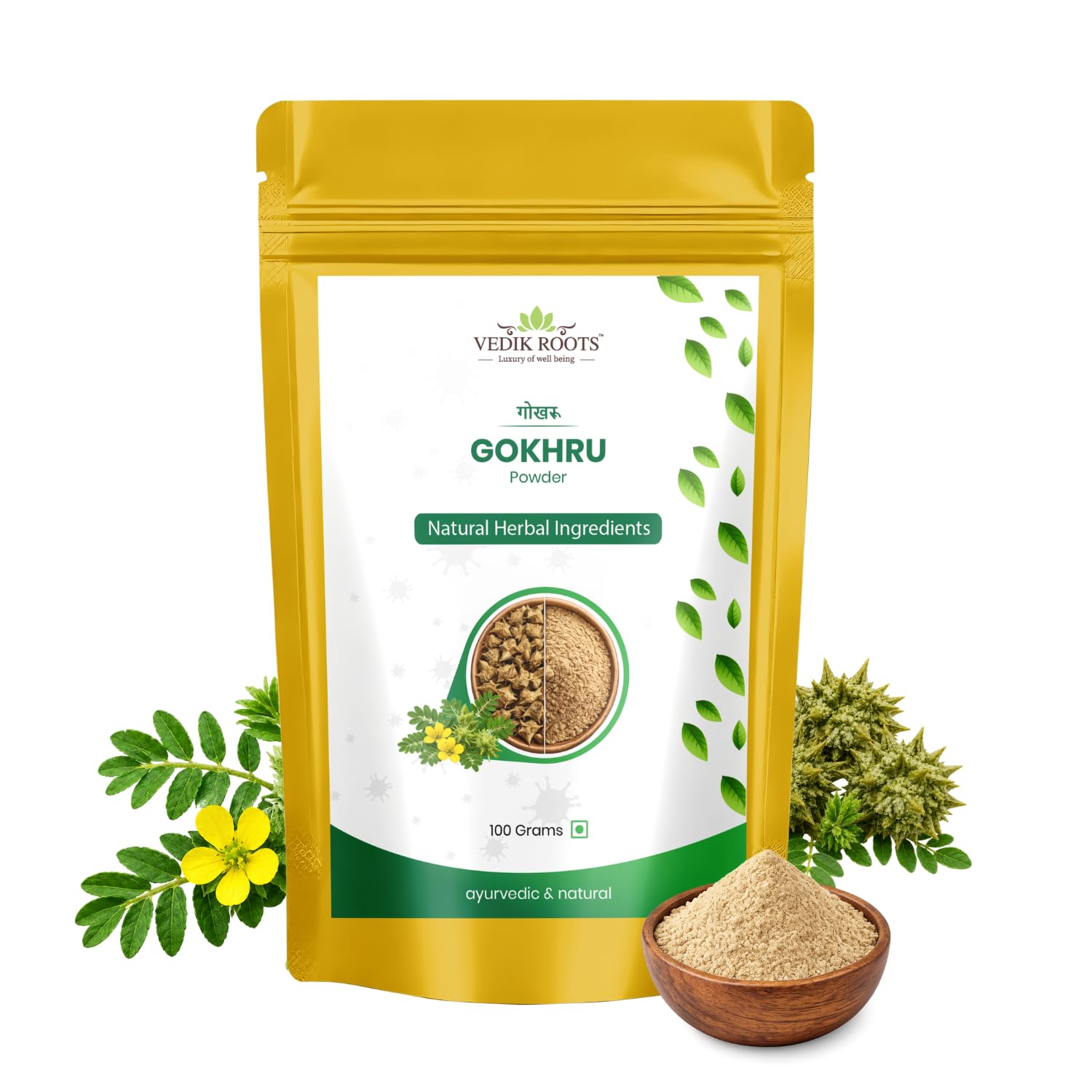 VEDIKROOTS Gokhru Powder 3.53 Ounce