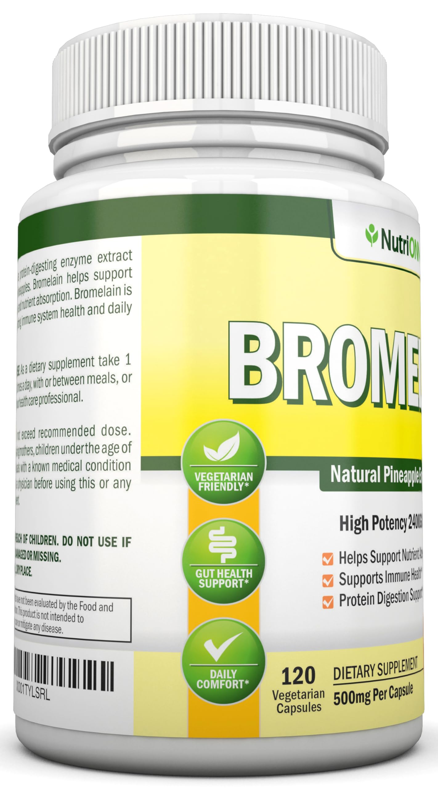 NutriONN Bromelain - 500mg - 2400 GDU Capsule, 120 Count
