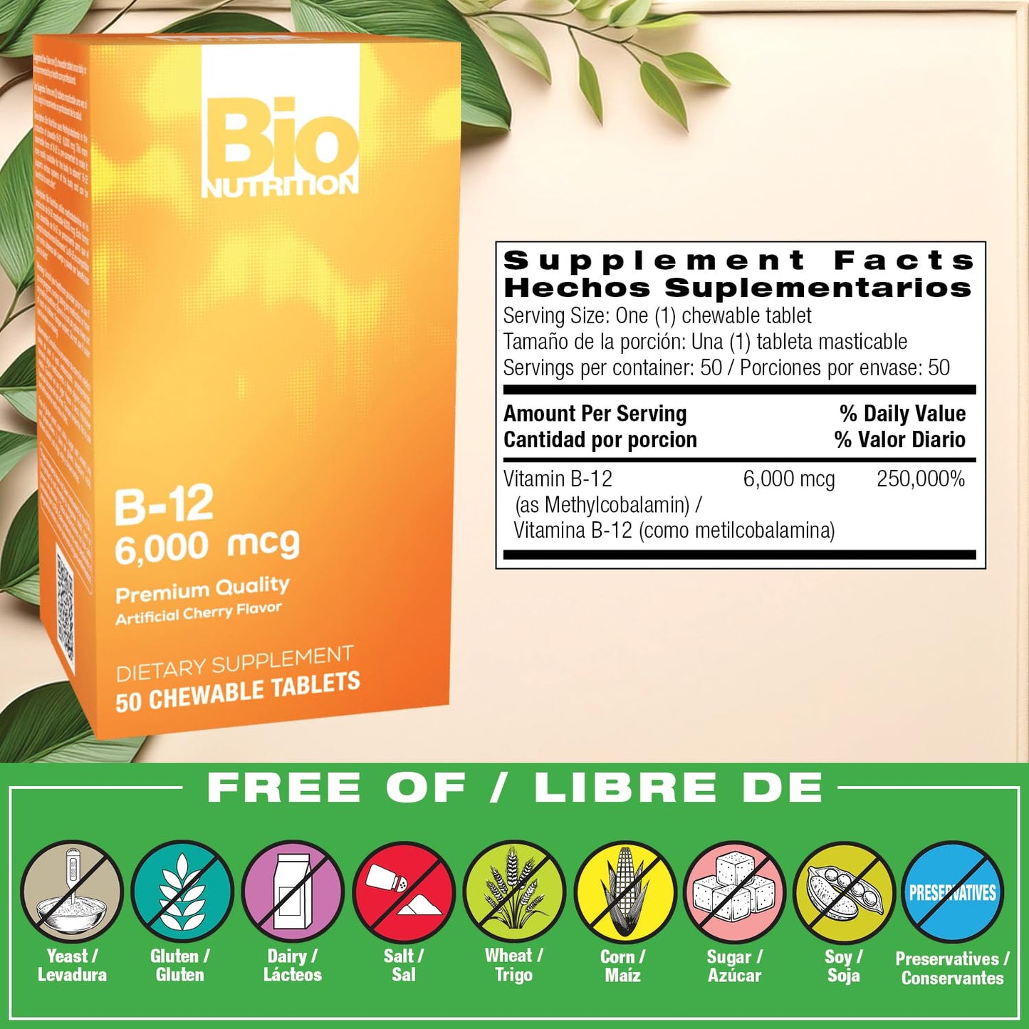 Bio Nutrition B-12 Sublingual Tablet Chewable, 50 Tablets