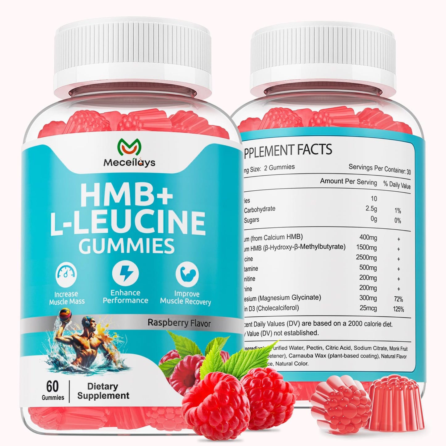 Meceilays HMB & L-Leucine Gummies, 4000mg HMB & L-Leucine, 120 Count