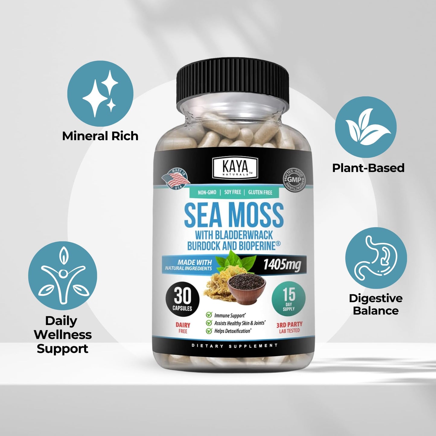 Kaya Naturals Sea Moss Mobility Supplement Capsules, 30 Count