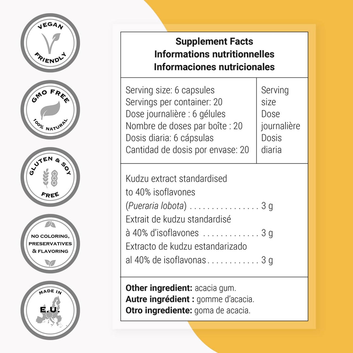Supersmart Kudzu Extract 500 mg Full Spectrum Herbal Extract Antioxidant Capsules, 120 Count