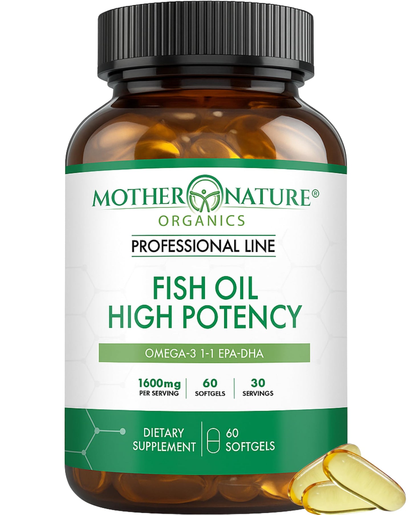 Mother Nature Organics Superfoods for Organic Living Omega 3 Fish Oil EPA DHA 1600mg Softgels 60