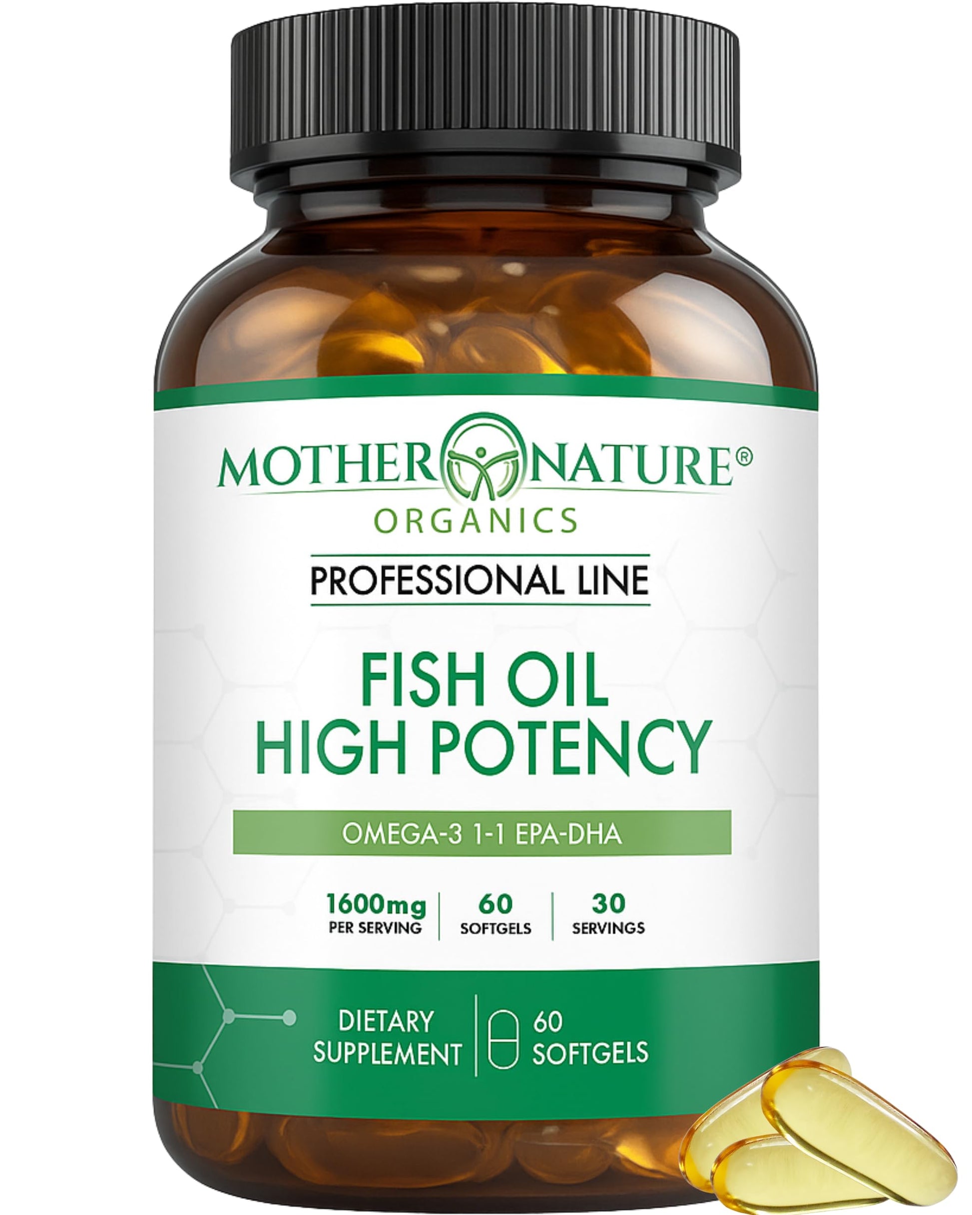Mother Nature Organics Superfoods for Organic Living Omega 3 Fish Oil EPA DHA 1600mg Softgels 60