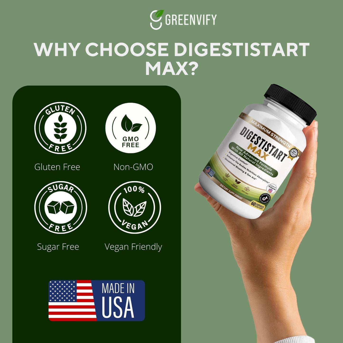 GREENVIFY Digestive Start Max Supplement Capsule, 60 Capsules