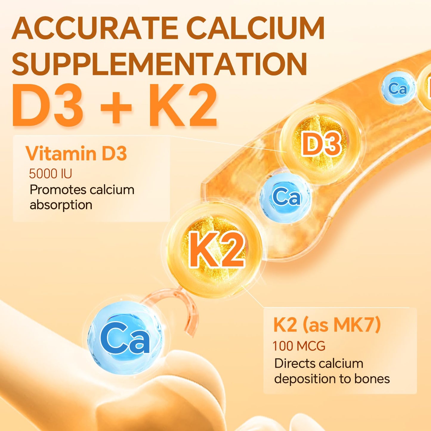 ZEBORA Vitamin D3+K2-5000 IU Vitamin D3 + 100 mcg K2 MK-7 Capsules, 120 Count