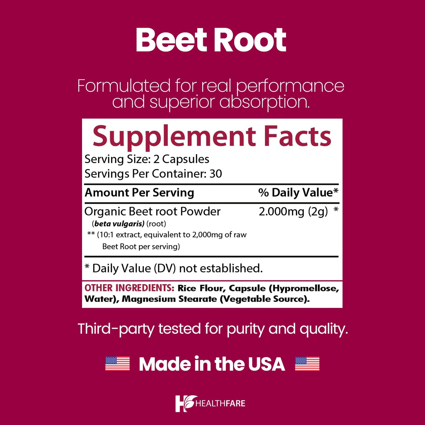 Healthfare Beet Root 2000mg Capsule 60 Count
