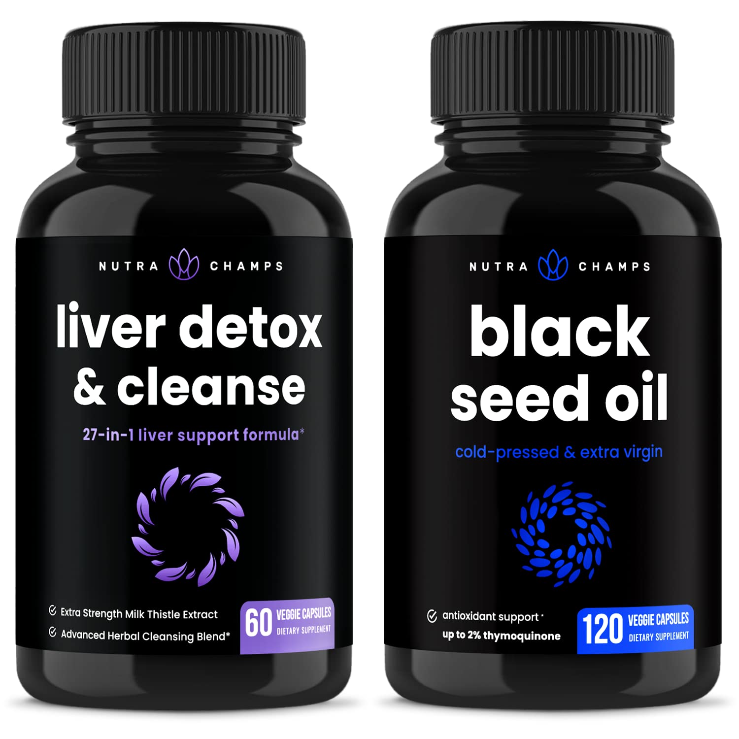 NutraChamps Liver Cleanse Detox and Black Seed Oil Capsules, 2-Count