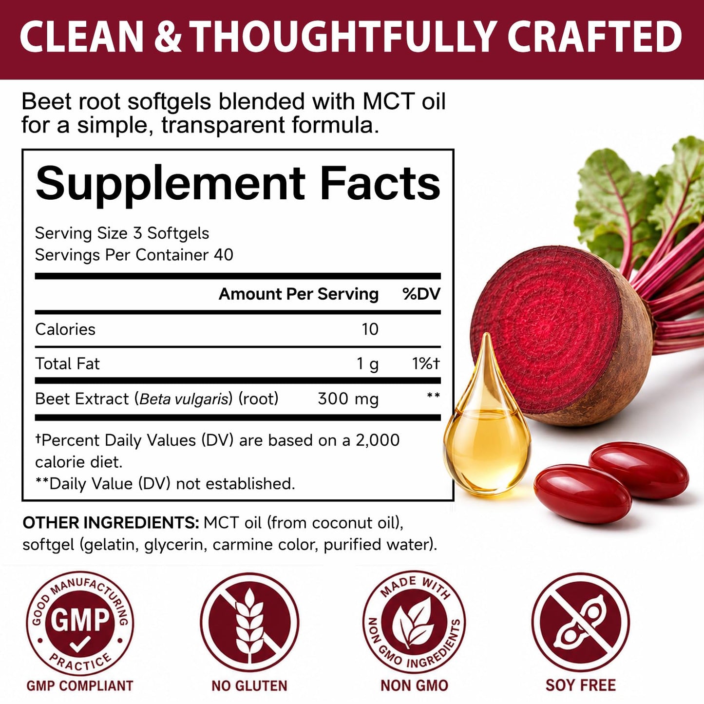 vopxccvy Beet Root Capsules with MCT Oil Softgels 120
