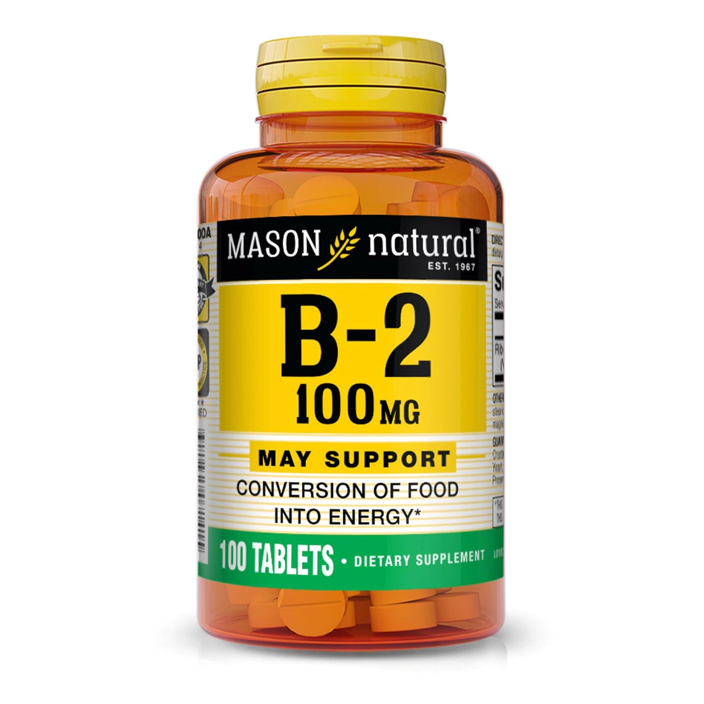 Mason Natural Vitamin B2 (Riboflavin) 100 mg Tablet, 1 Count