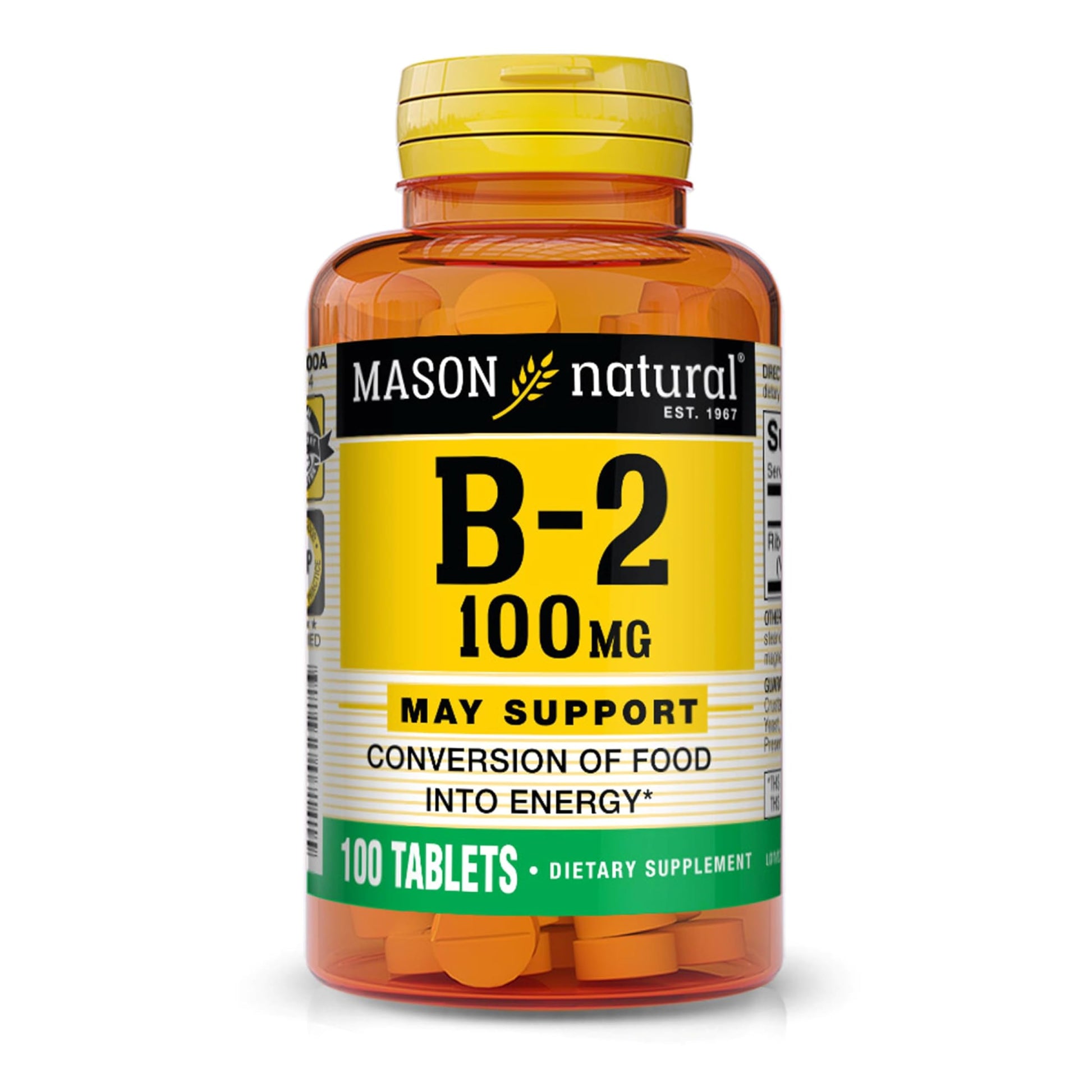 Mason Natural Vitamin B2 (Riboflavin) 100 mg Tablet, 1 Count