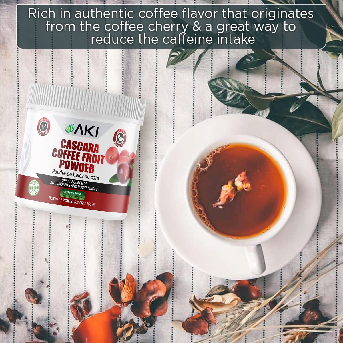 AKI ORGANIC Cascara Coffee Fruit Extract Powder 5.3 Ounce