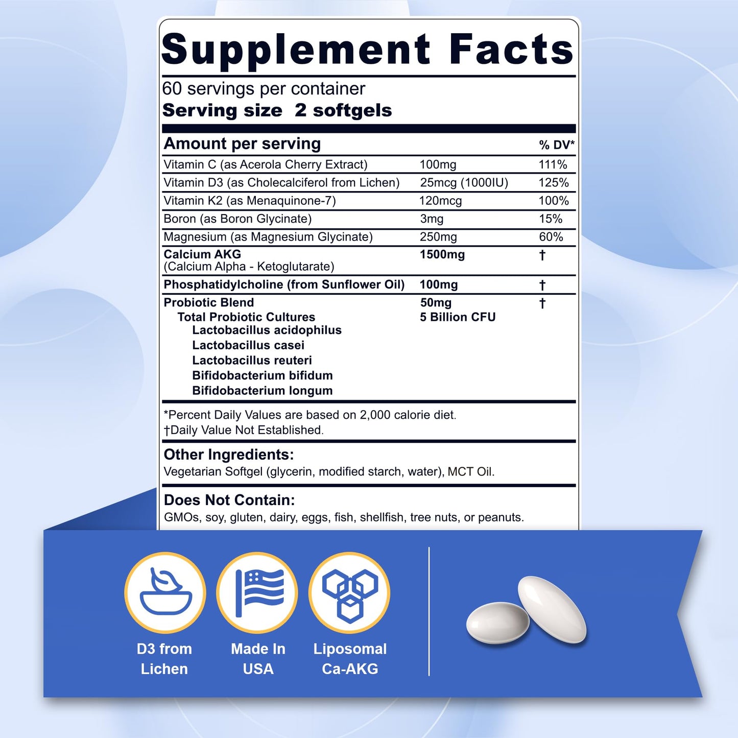 Nextdia Hydrolyzed Collagen Peptides with Liposomal Calcium AKG Softgels 1500mg, 240 Softgels