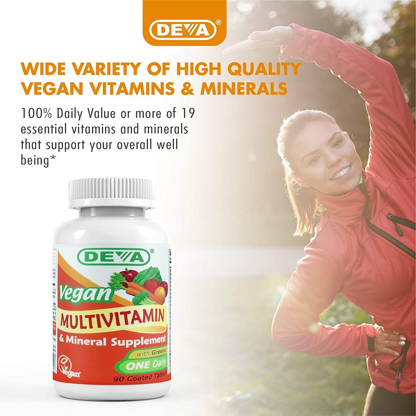 DEVA Vegan Multivitamin and Mineral Supplement with Iron Free, 90 Tablets