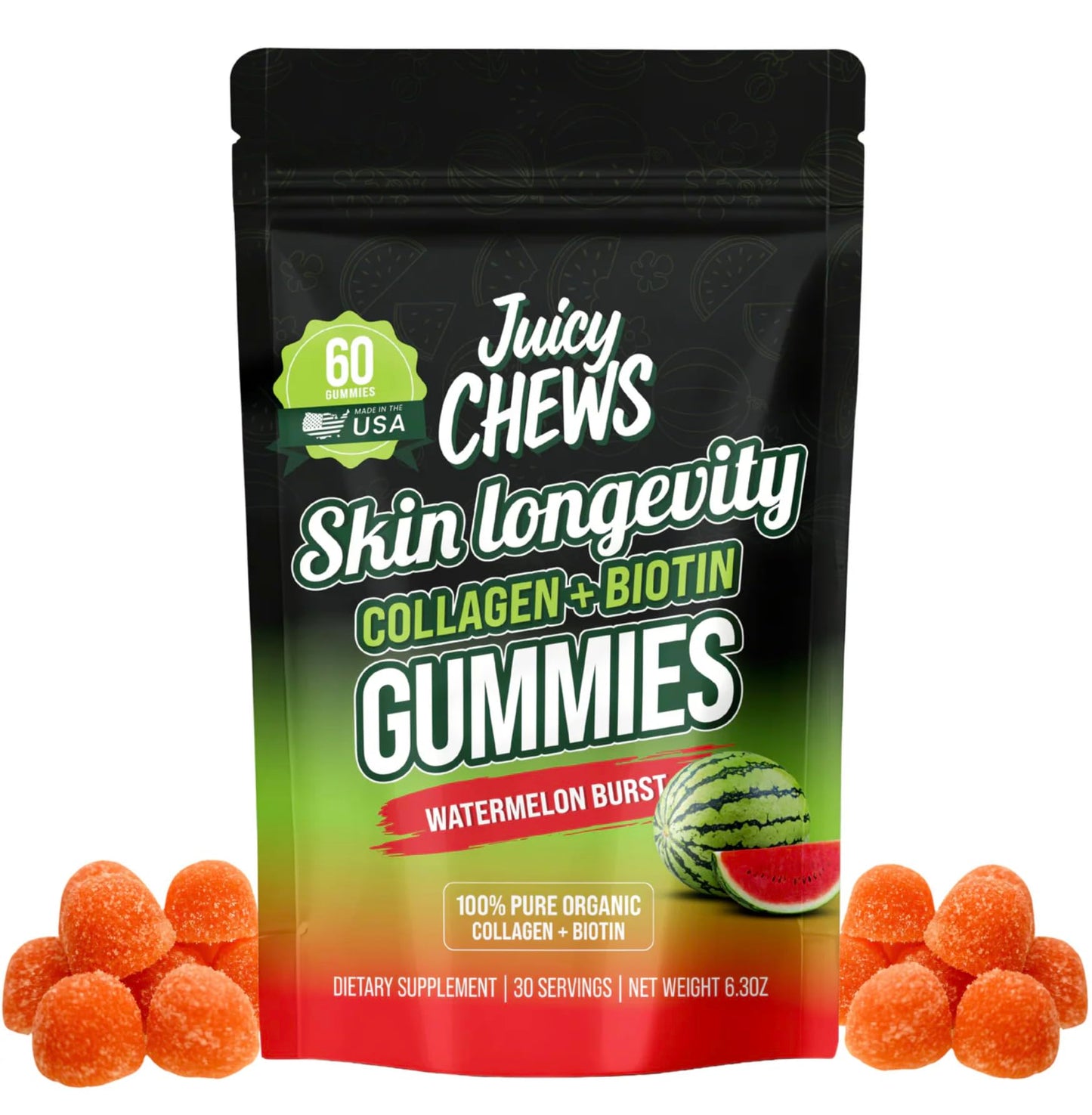 Juicy Chews Biotin and Collagen Gummies Chewable, 60 Count